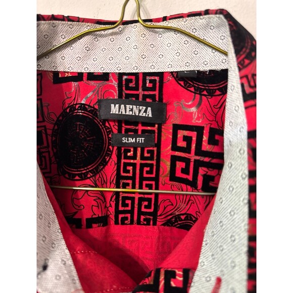 MAENZA SLIM FIT RED/BLACK/GOLD  button up shirt large  NWOT - Picture 2 of 3